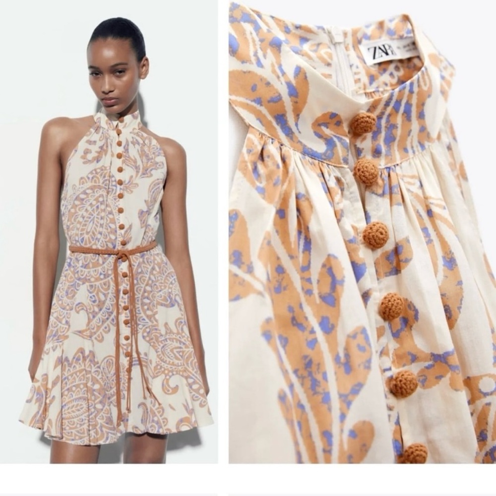 NWOT Zara printed button mini dress